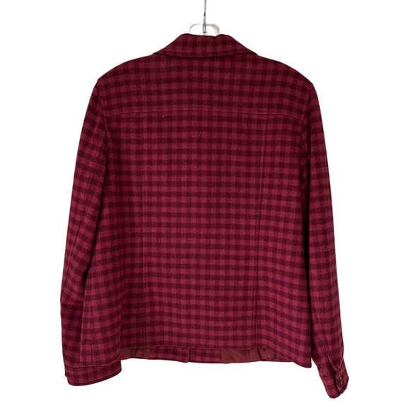 Talbots Burgundy and Pink Checked Wool Blend Jacket Cuffed Sleeves Size 12 - Picture 3 of 9